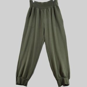 Womens Olive Green Dressy Jogger Pants Elastic Waist Cropped Harem Style